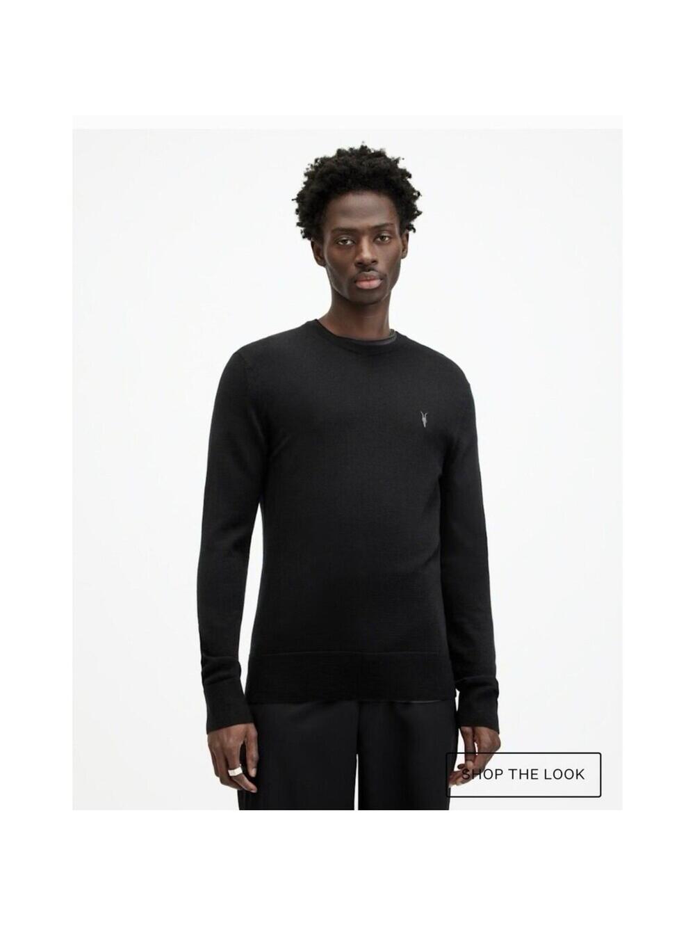 Allsaints Men's MODE MERINO CREW NECK RAMSKULL SWEATER Black Size Large